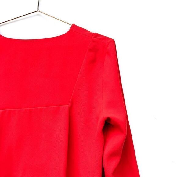 French Connection Orange Arrow Crepe Lone Sleeve V Neck Tunic Top - Picture 9 of 10